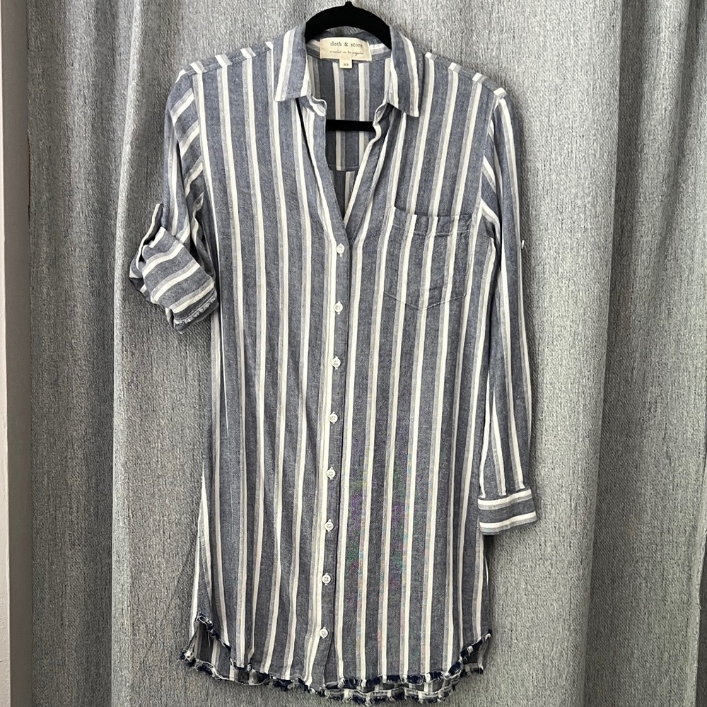 cloth & stone Blue and White Vertical Stripe Dress